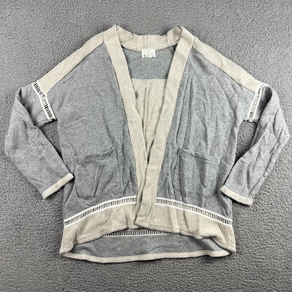 Caslon Sweater Women Crochet Cardigan Long Sleeve Open Gray Size Petite Medium